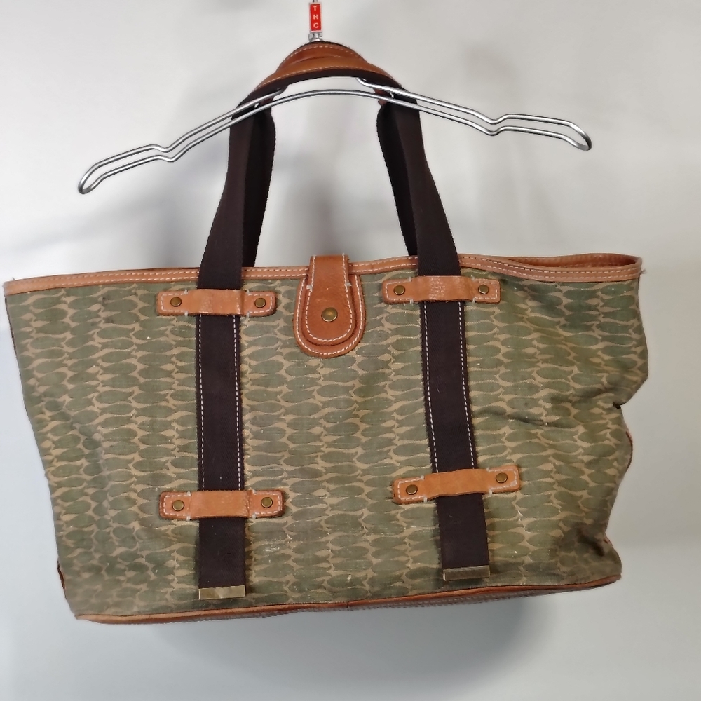 VINTAGE GAP Red Tote Shoulder Bag Oversized Cotton Jute Leather